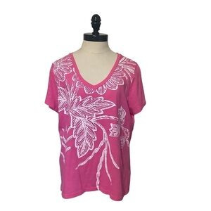 CARIBBEAN JOE ISLAND SUPPLY CO  Floral Printed Pink T-Shirt - Size M